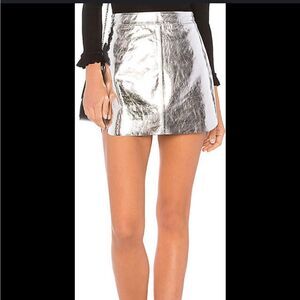 Karina Grimaldi 100% sheep leather mini skirt XS silver metallic lined holiday